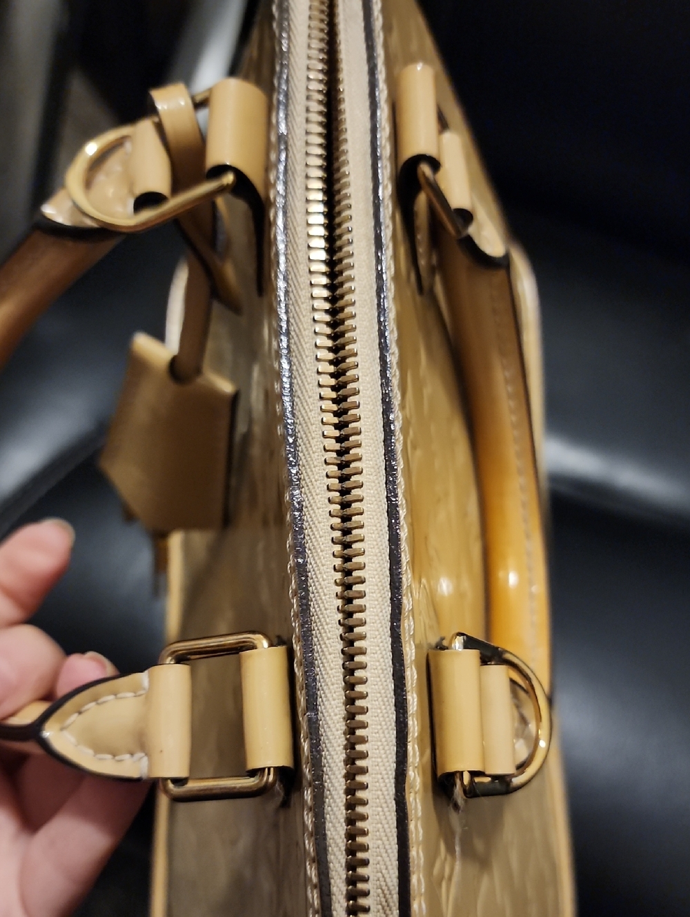 Louis Vuitton Patent Leather Alma MM Handbag in Beige - Picture 13 of 16